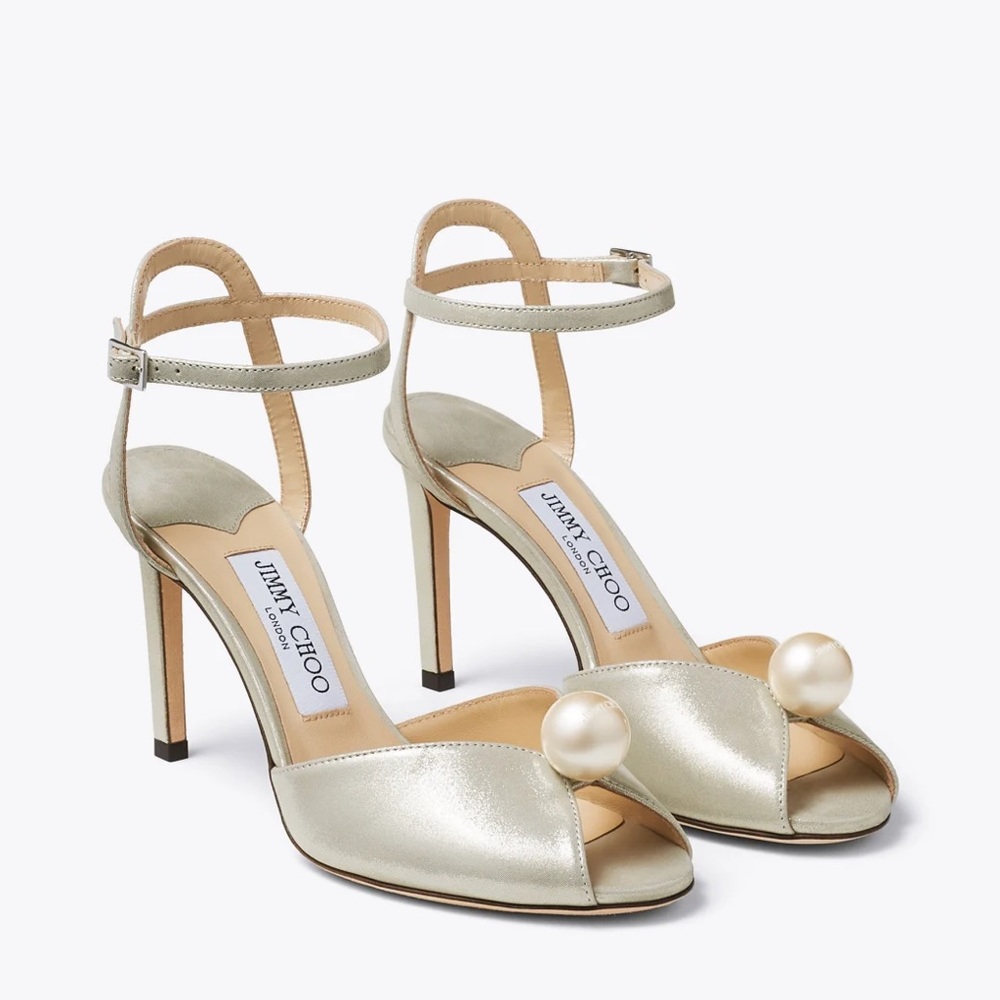 Jimmy Choo Sacaria Imitation Pearl Embellished Ankle Strap Sandal